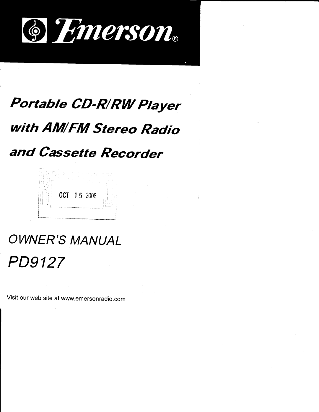 Emerson PD9127 owner manual Ii,r, Visit our web site at wvrnru.emersonradio.com 