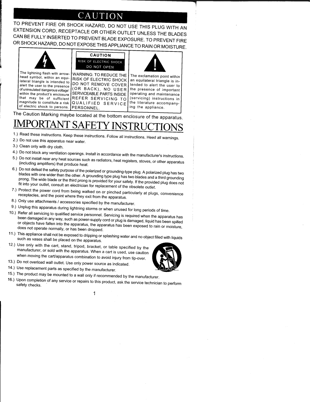 Emerson PD9127 OR BACK, no usER, Rio.Jio, THS AppLtANcE To RAN oR MoISTURE, That may be of sufficient Refer Servicing to 