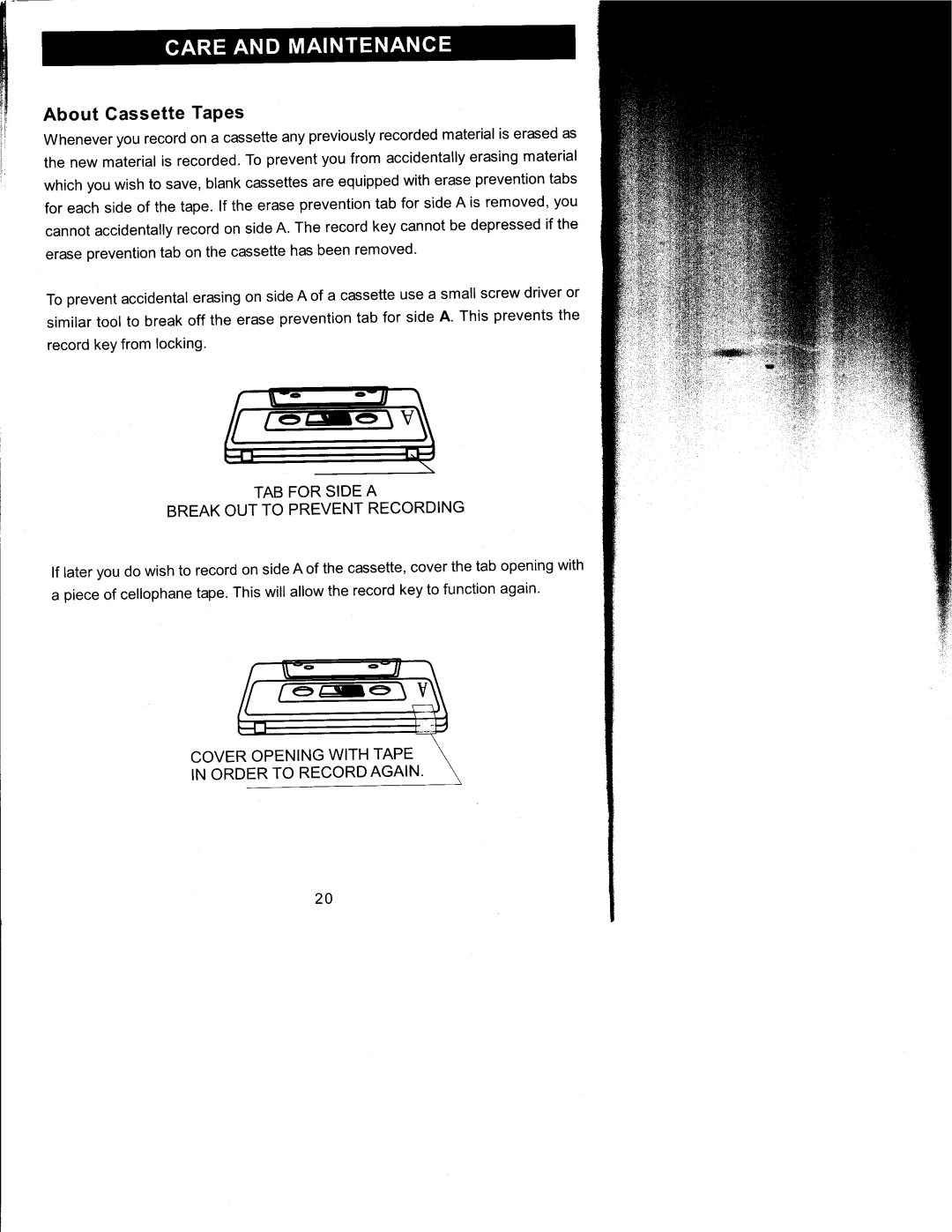 Emerson PD9127 owner manual About Gassette TaPes, Record key from locking 