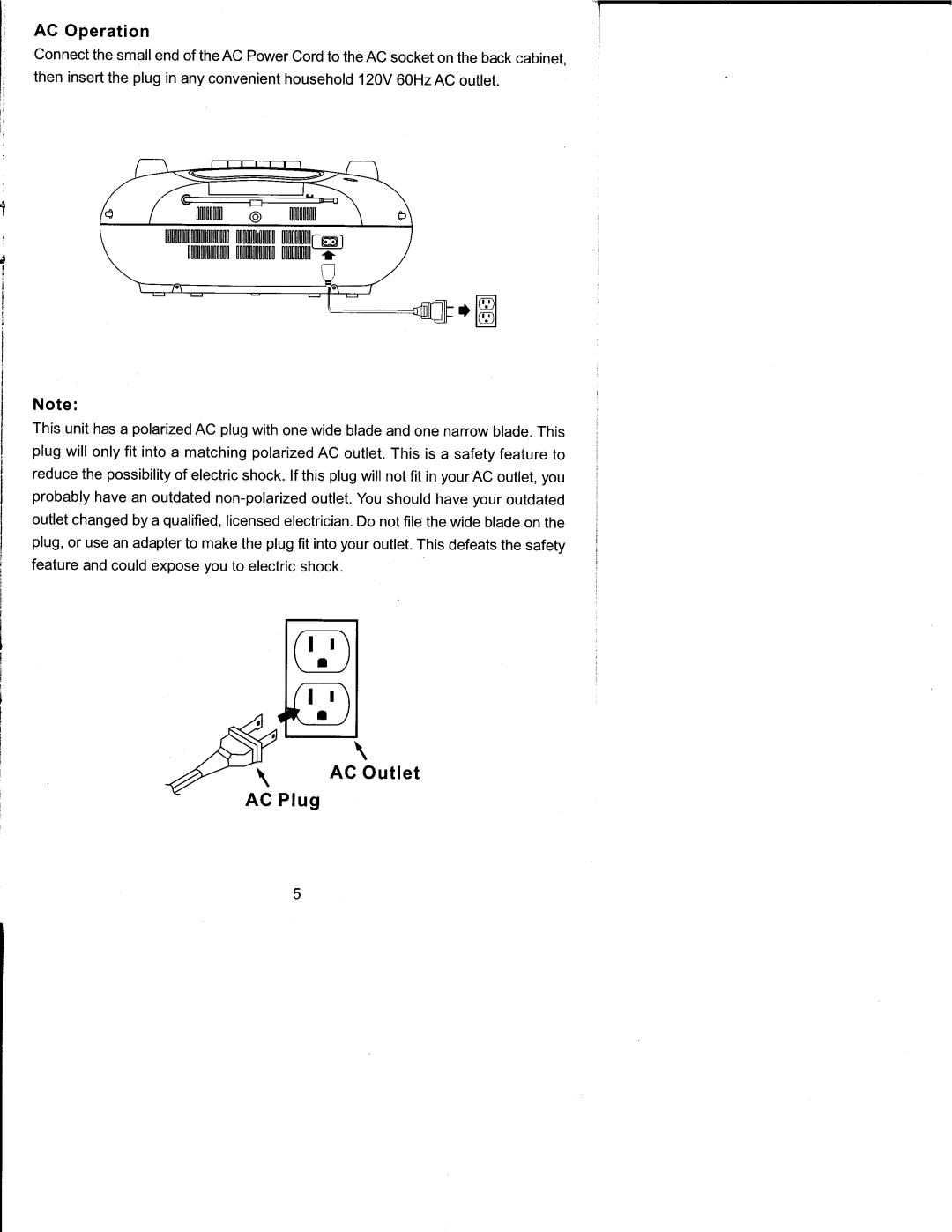 Emerson PD9127 owner manual Plug, AC Operation, Feature and could expose you to electr.ic shock 