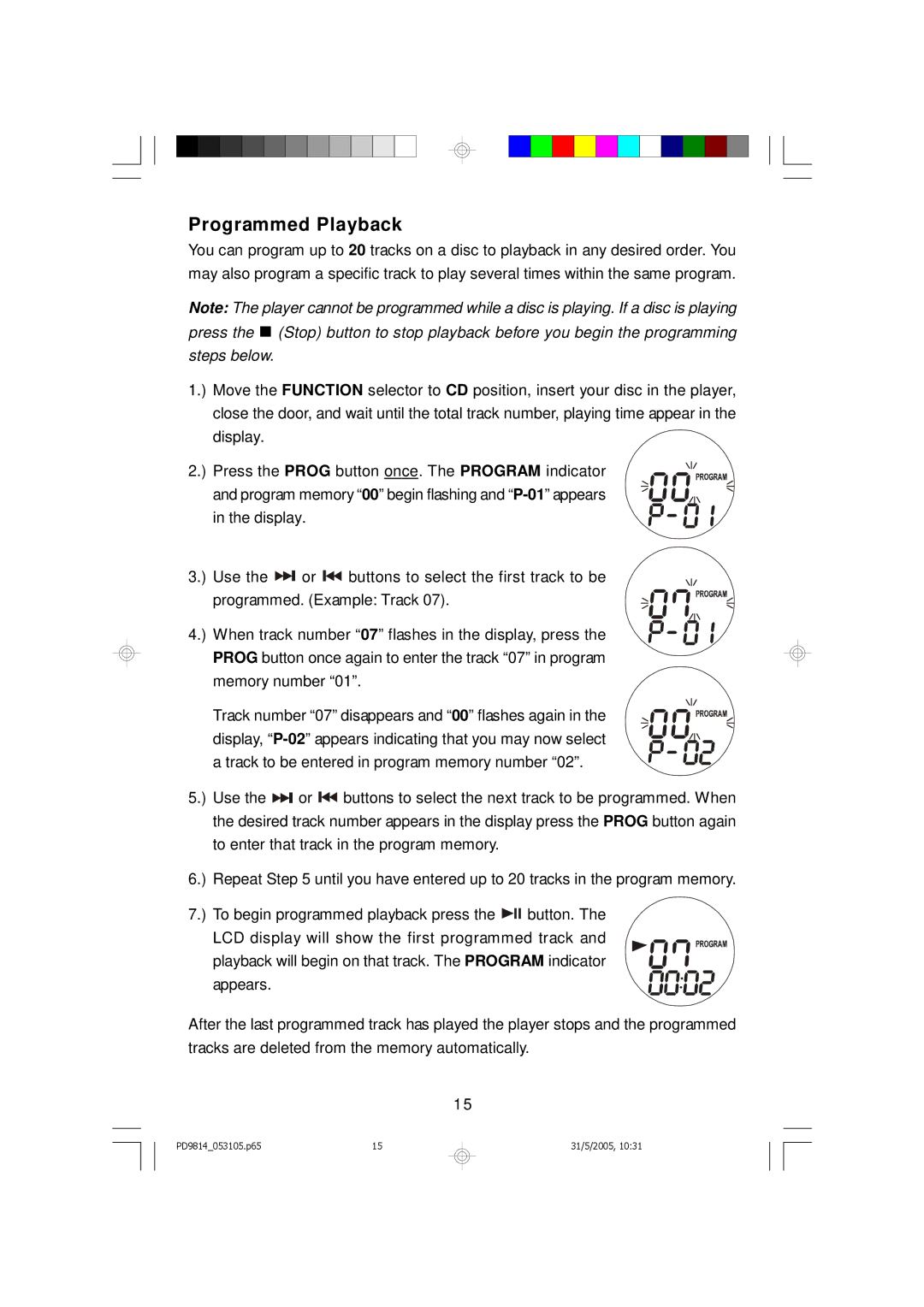 Emerson PD9814 owner manual Programmed Playback 