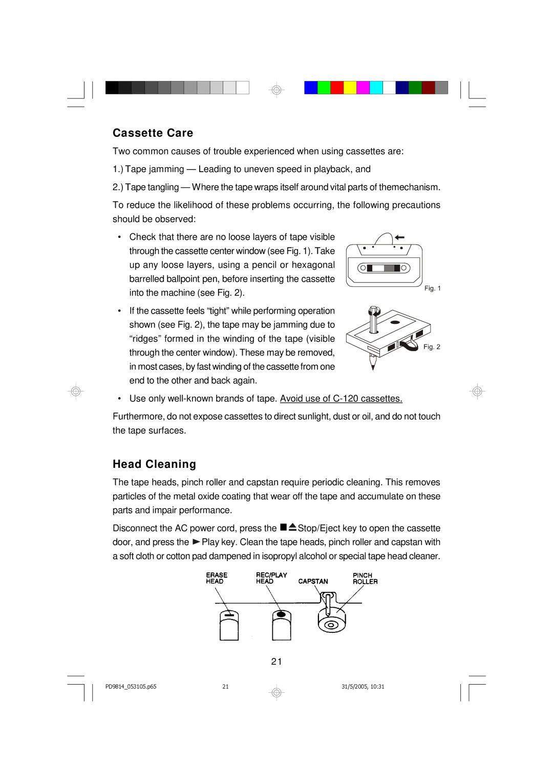 Emerson PD9814 owner manual Cassette Care, Head Cleaning 