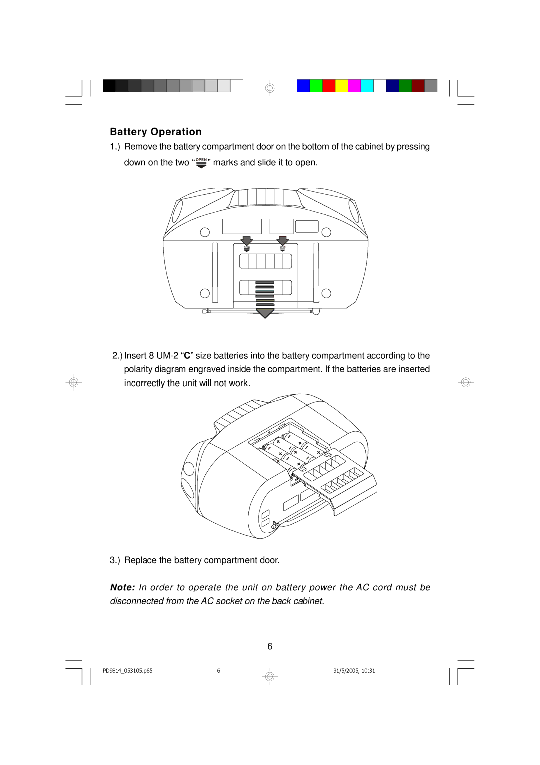 Emerson PD9814 owner manual Battery Operation 