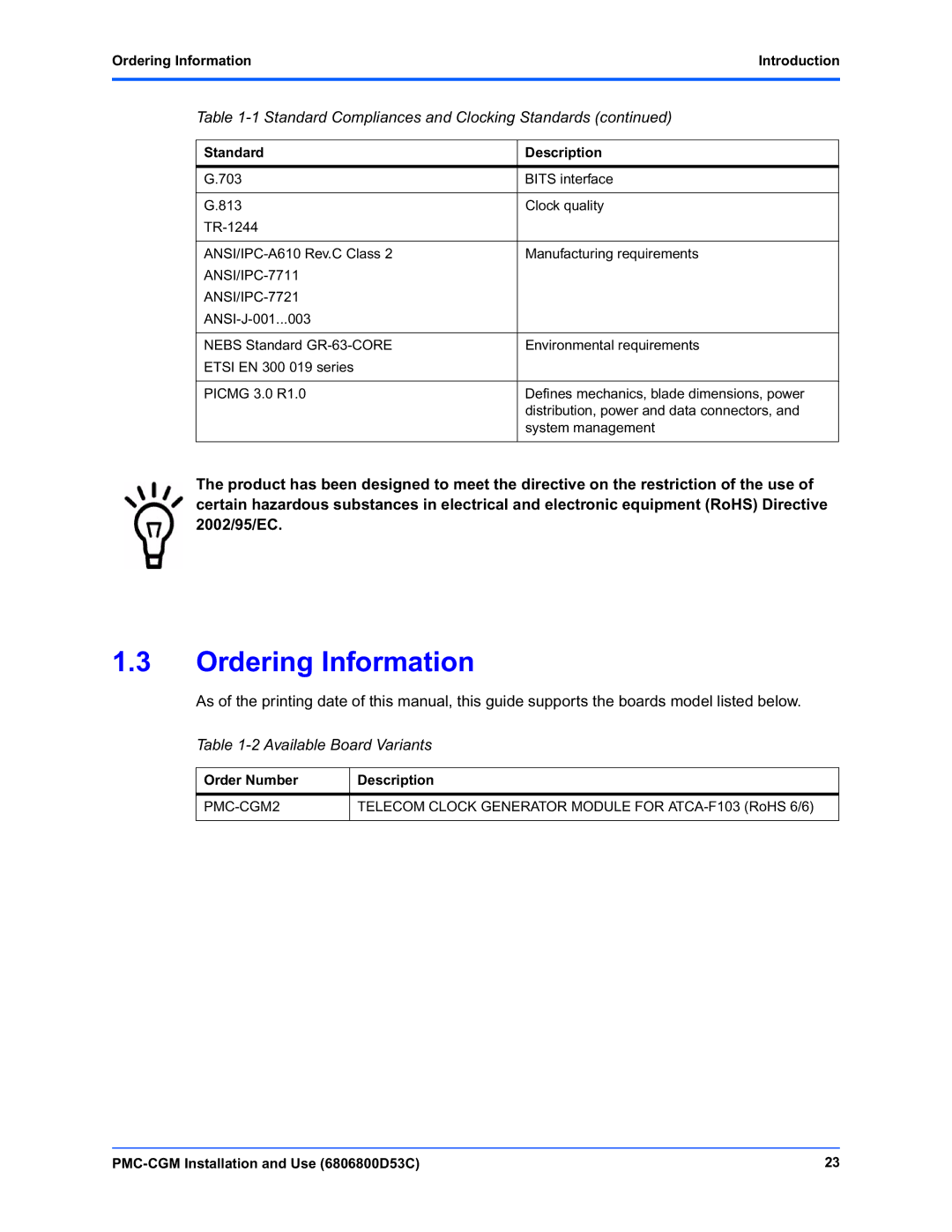 Emerson PMC-CGM manual Available Board Variants, Ordering InformationIntroduction, Order Number Description 