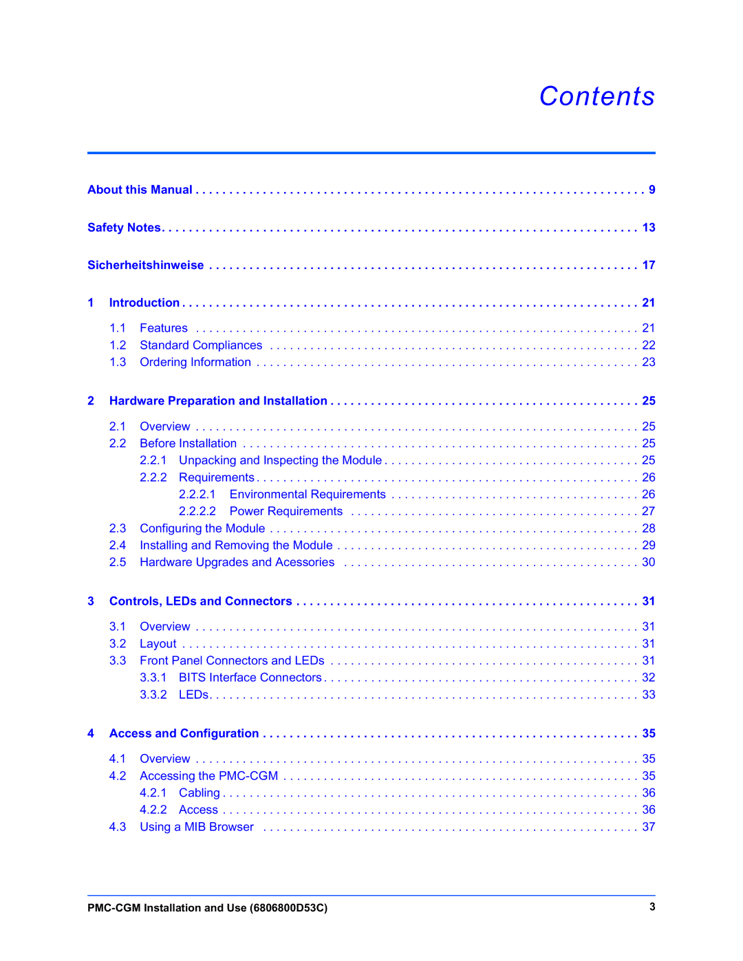 Emerson PMC-CGM manual Contents 