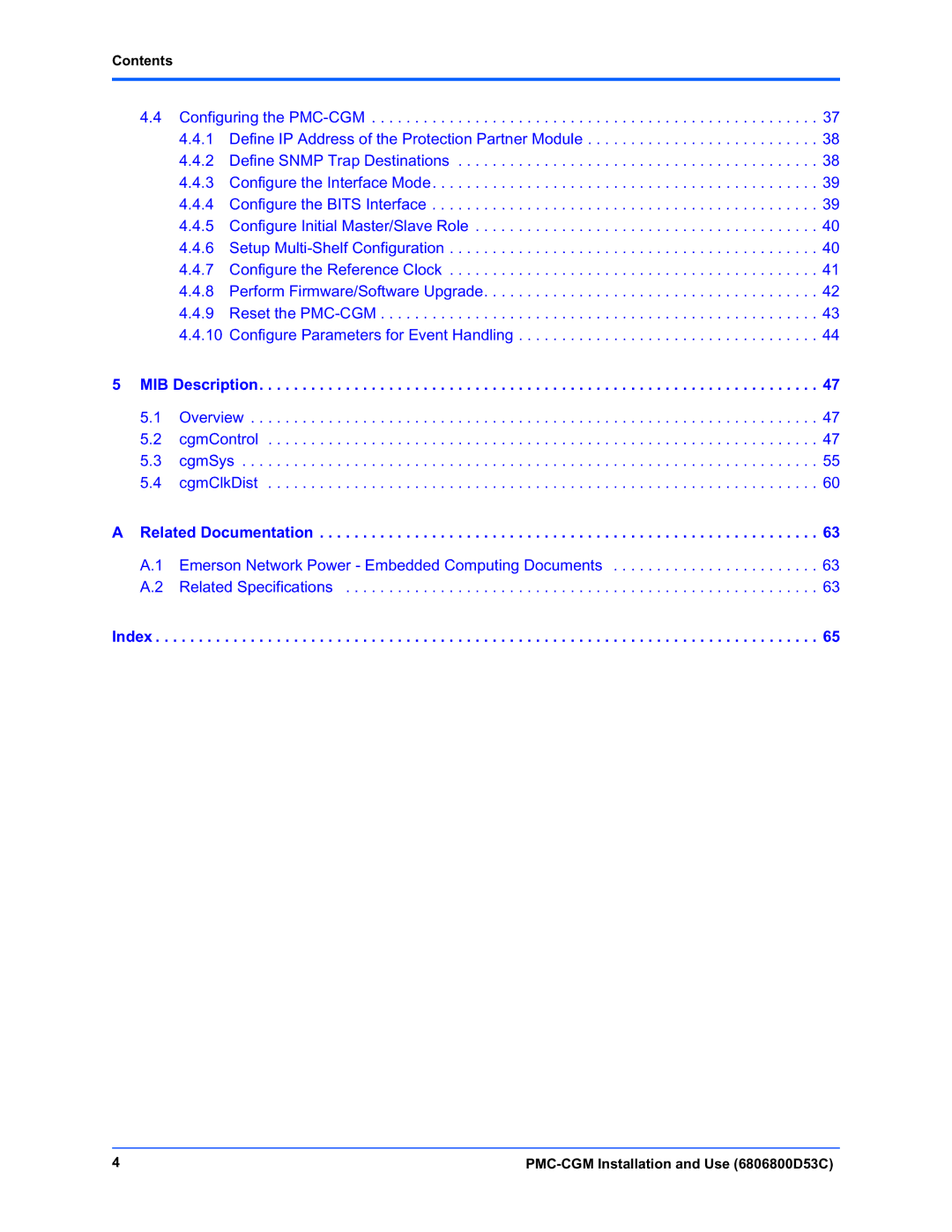 Emerson PMC-CGM manual Contents 