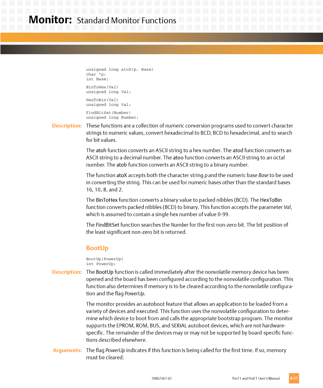 Emerson PMT1, PME1 user manual BootUp 