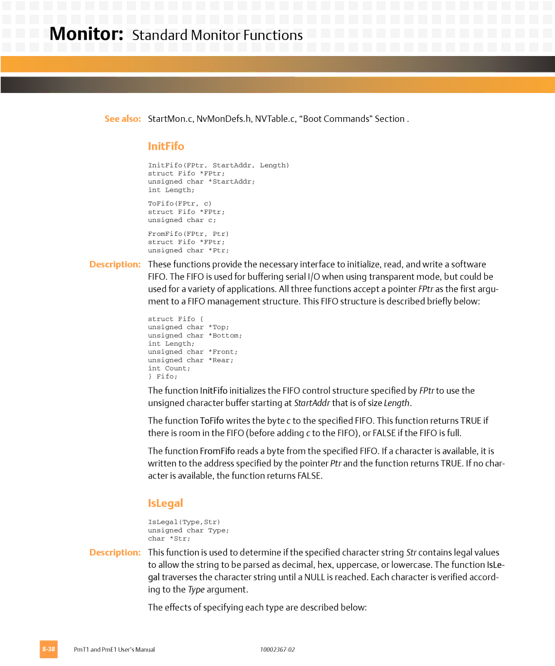 Emerson PME1, PMT1 user manual InitFifo, IsLegal 