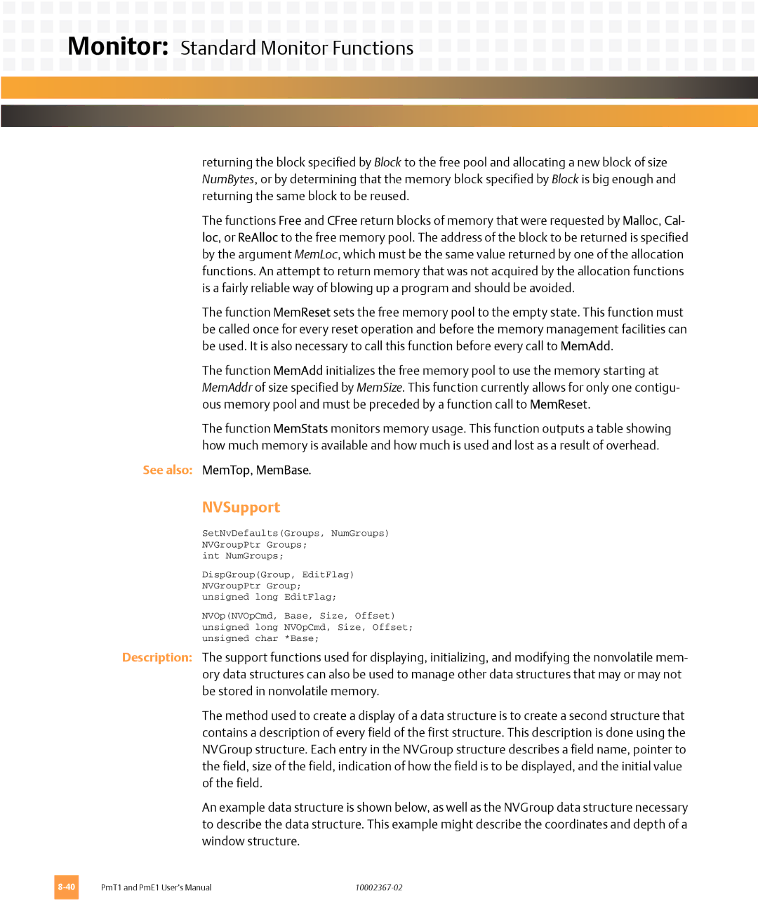 Emerson PME1, PMT1 user manual NVSupport, See also MemTop, MemBase 