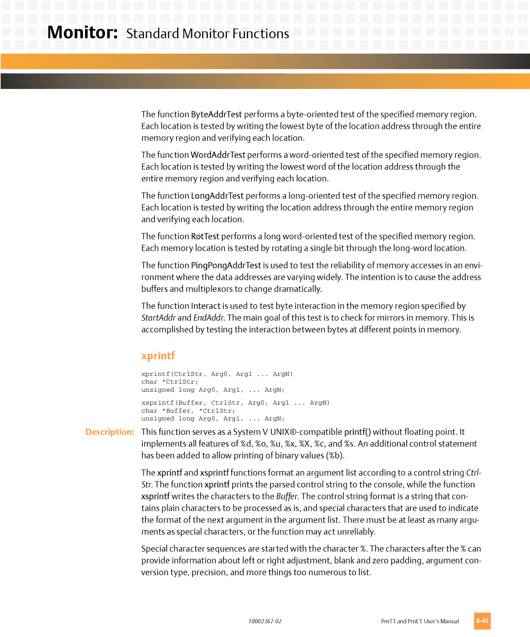 Emerson PMT1, PME1 user manual Xprintf 