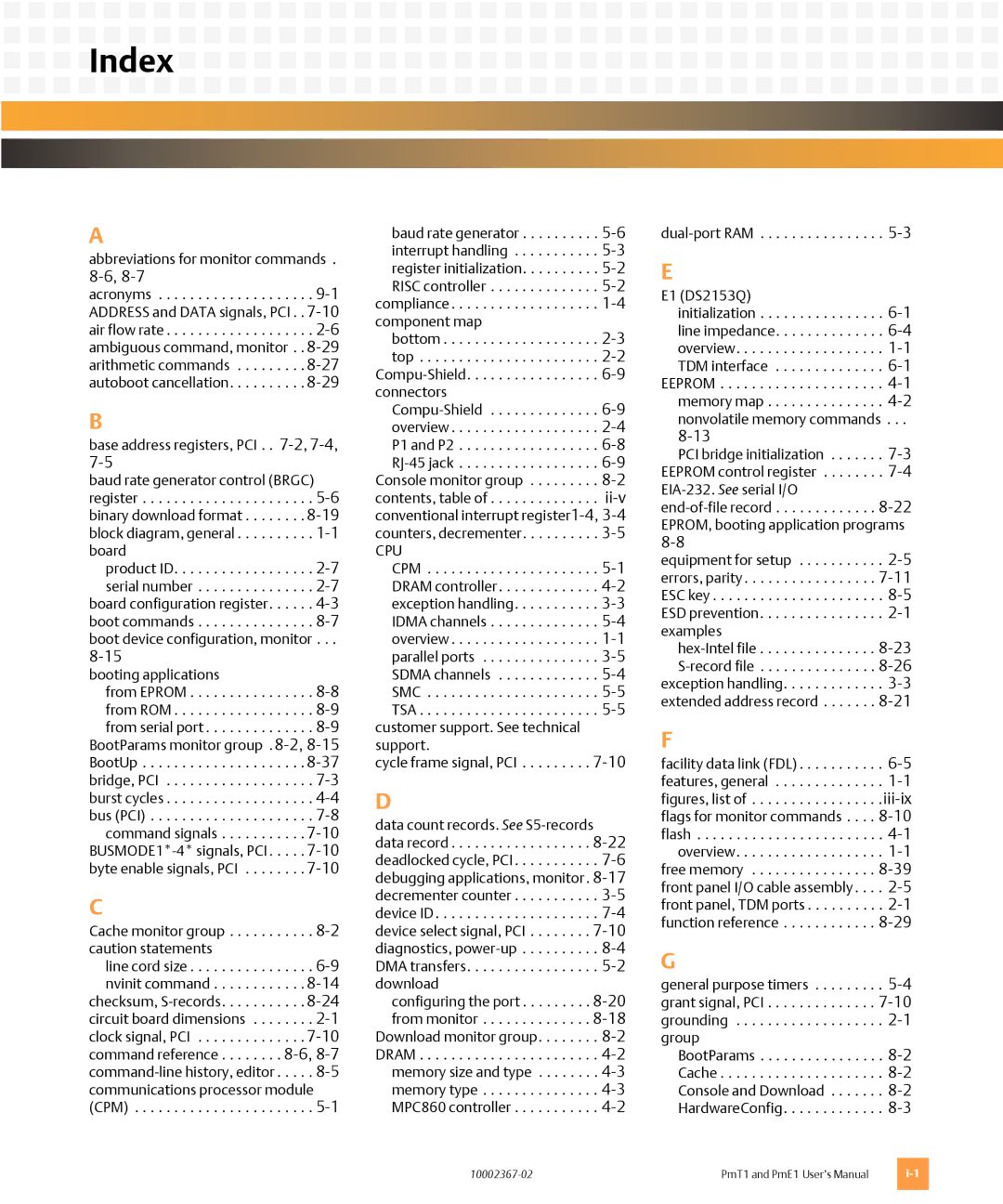 Emerson PMT1, PME1 user manual Index, Acronyms 