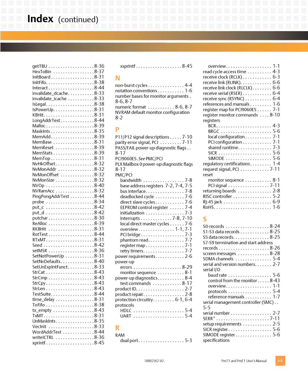 Emerson PMT1, PME1 user manual Index, Xsprintf 