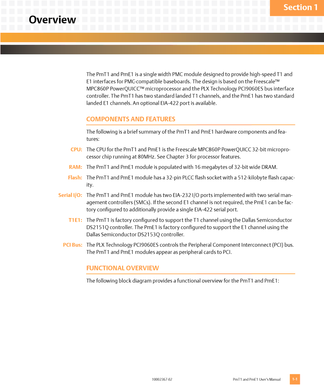 Emerson PMT1, PME1 user manual Components and Features, Functional Overview 