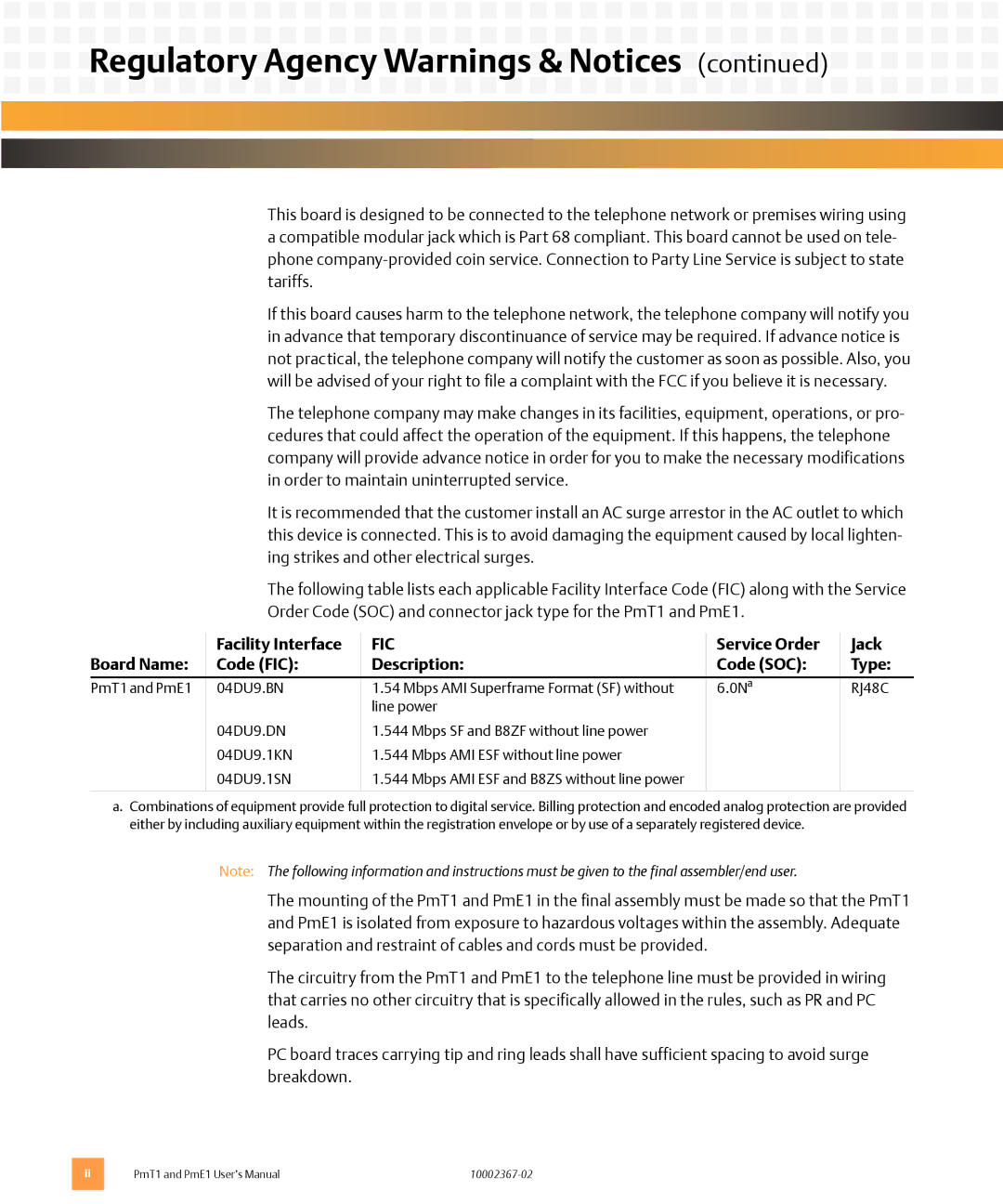 Emerson PME1, PMT1 user manual Facility Interface, Fic 