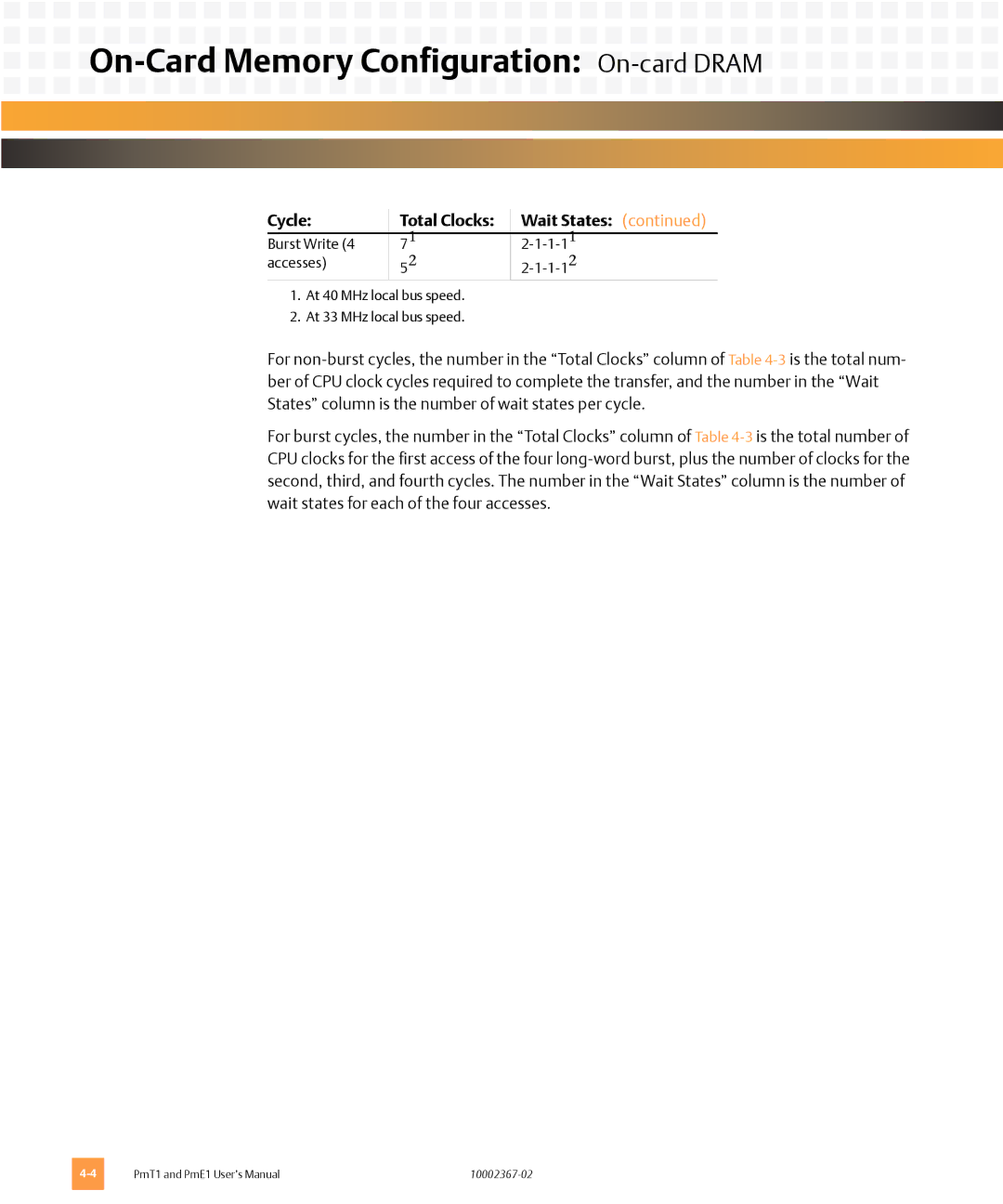 Emerson PME1, PMT1 user manual Burst Write 1-11 Accesses 