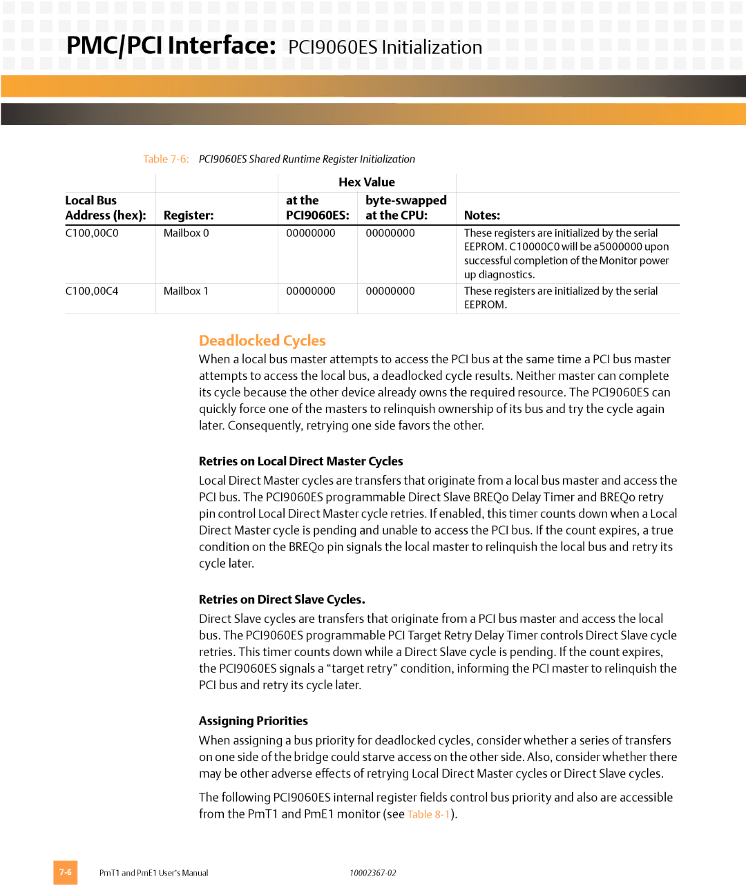 Emerson PME1, PMT1 user manual Deadlocked Cycles, Retries on Local Direct Master Cycles, Retries on Direct Slave Cycles 