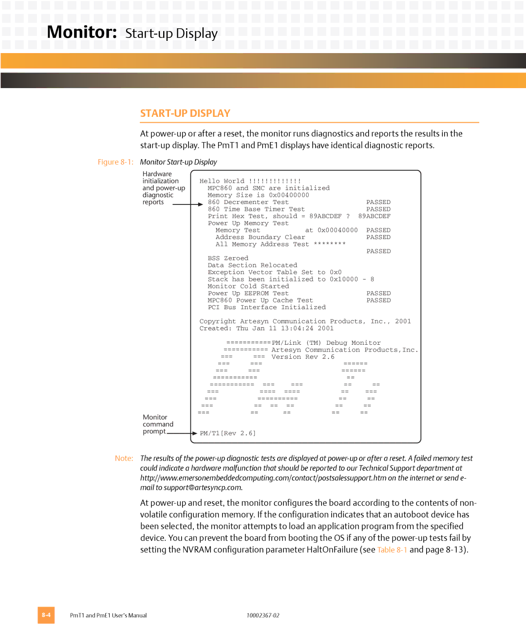 Emerson PME1, PMT1 user manual Monitor Start-upDisplay, START-UP Display 