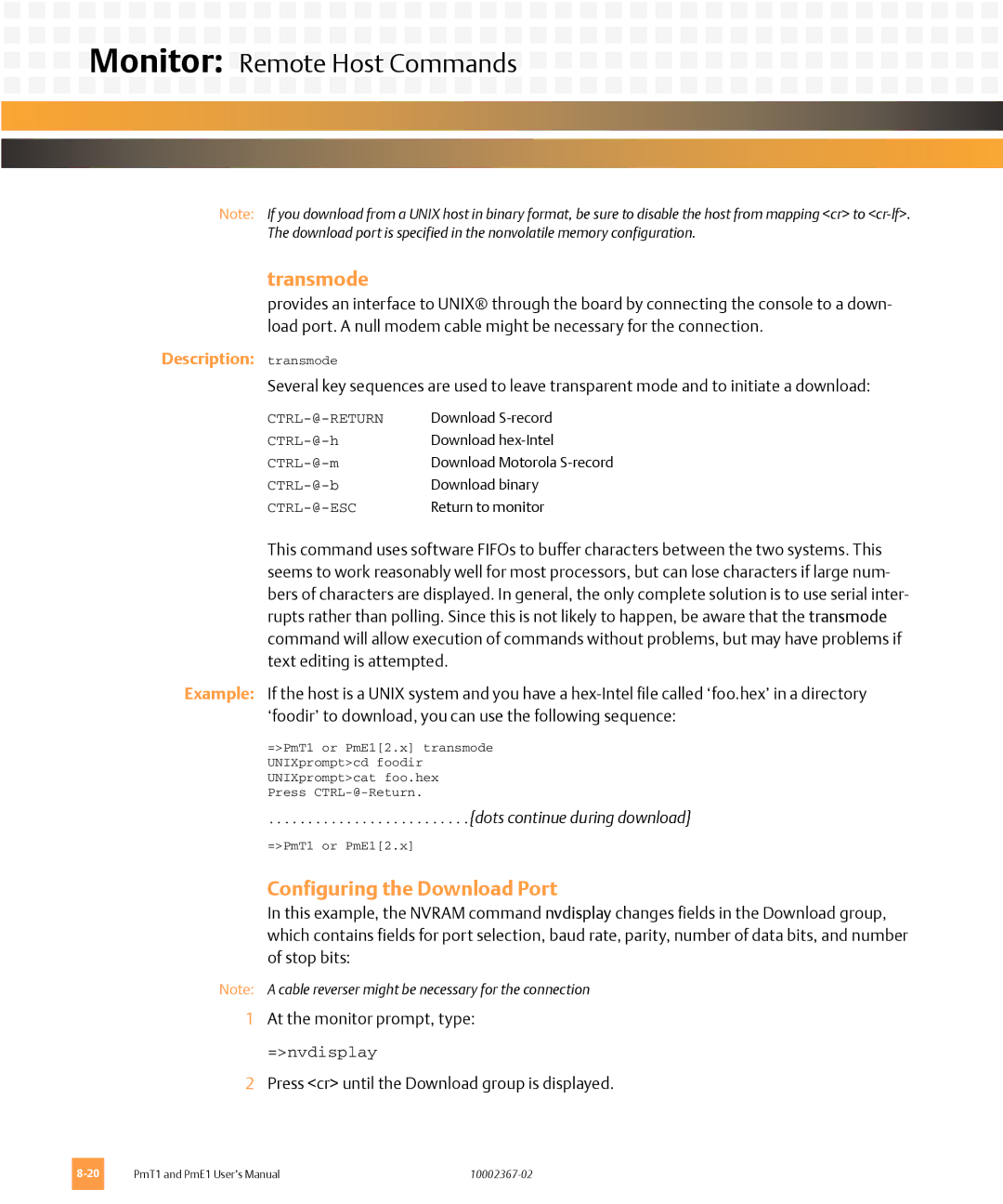 Emerson PME1, PMT1 user manual Transmode, Configuring the Download Port 