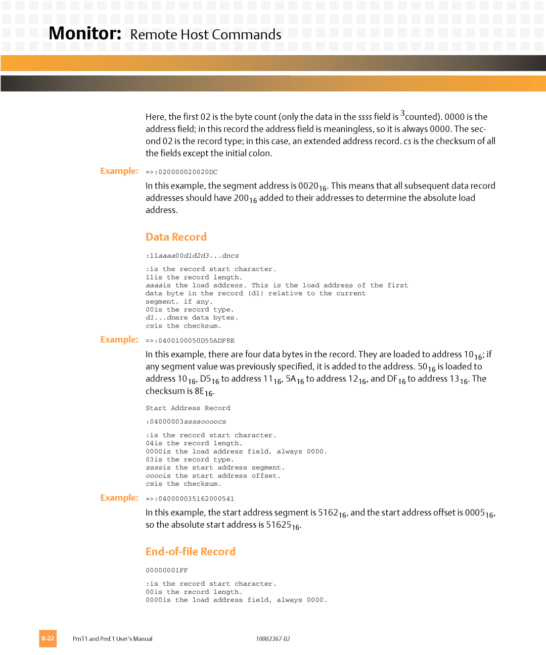 Emerson PME1, PMT1 user manual Data Record, End-of-file Record 