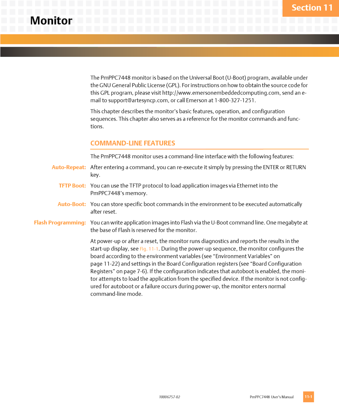 Emerson PMPPC7448 user manual Monitor, COMMAND-LINE Features 