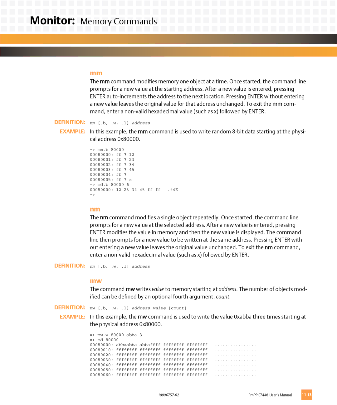 Emerson PMPPC7448 user manual Definition mm .b, .w, .l address 