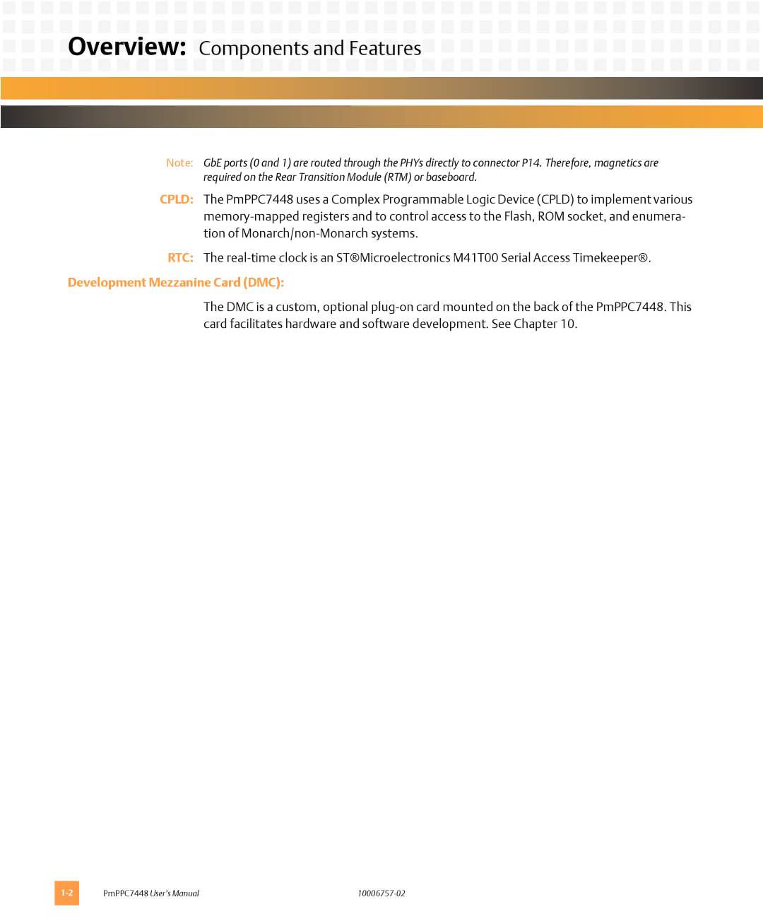 Emerson PMPPC7448 user manual Overview Components and Features, Development Mezzanine Card DMC 