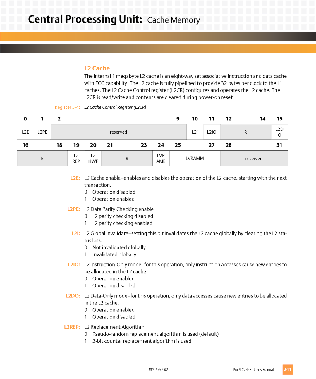 Emerson PMPPC7448 user manual L2 Cache 