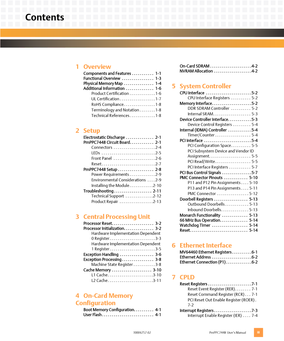 Emerson PMPPC7448 user manual Contents 