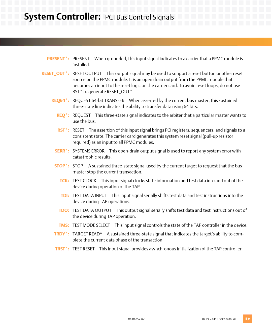 Emerson PMPPC7448 user manual PRESENT* Present 