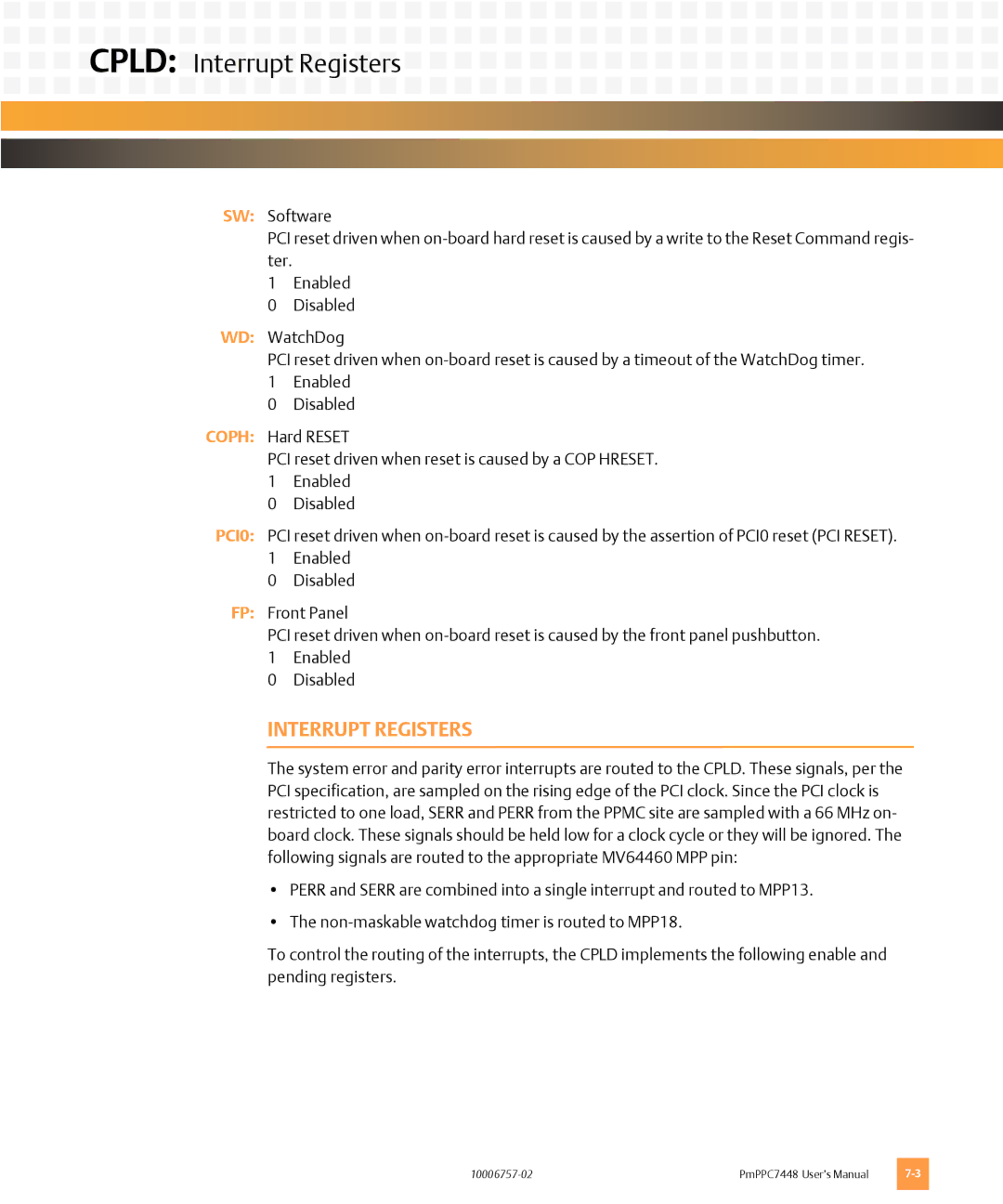 Emerson PMPPC7448 user manual Cpld Interrupt Registers 