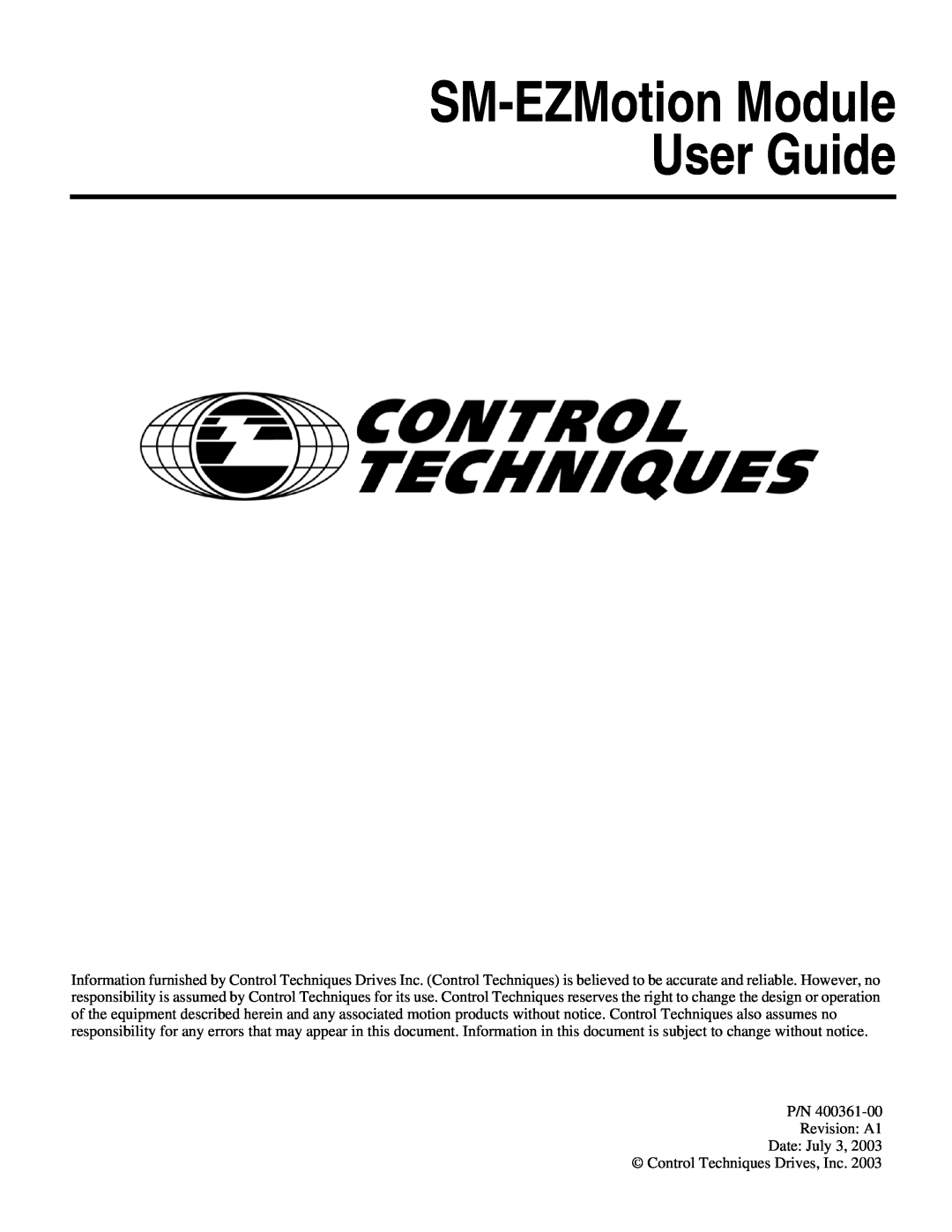 Emerson P/N 400361-00 manual SM-EZMotion Module User Guide 