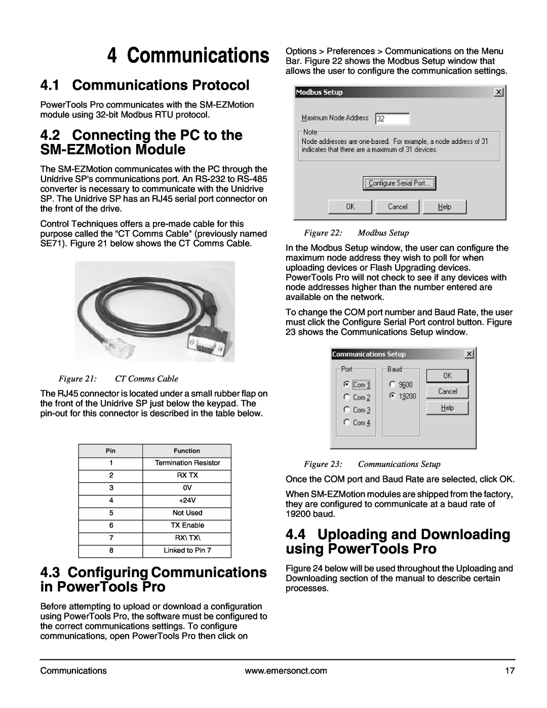 Emerson P/N 400361-00 manual Communications Protocol, Connecting the PC to the SM-EZMotion Module, CT Comms Cable 
