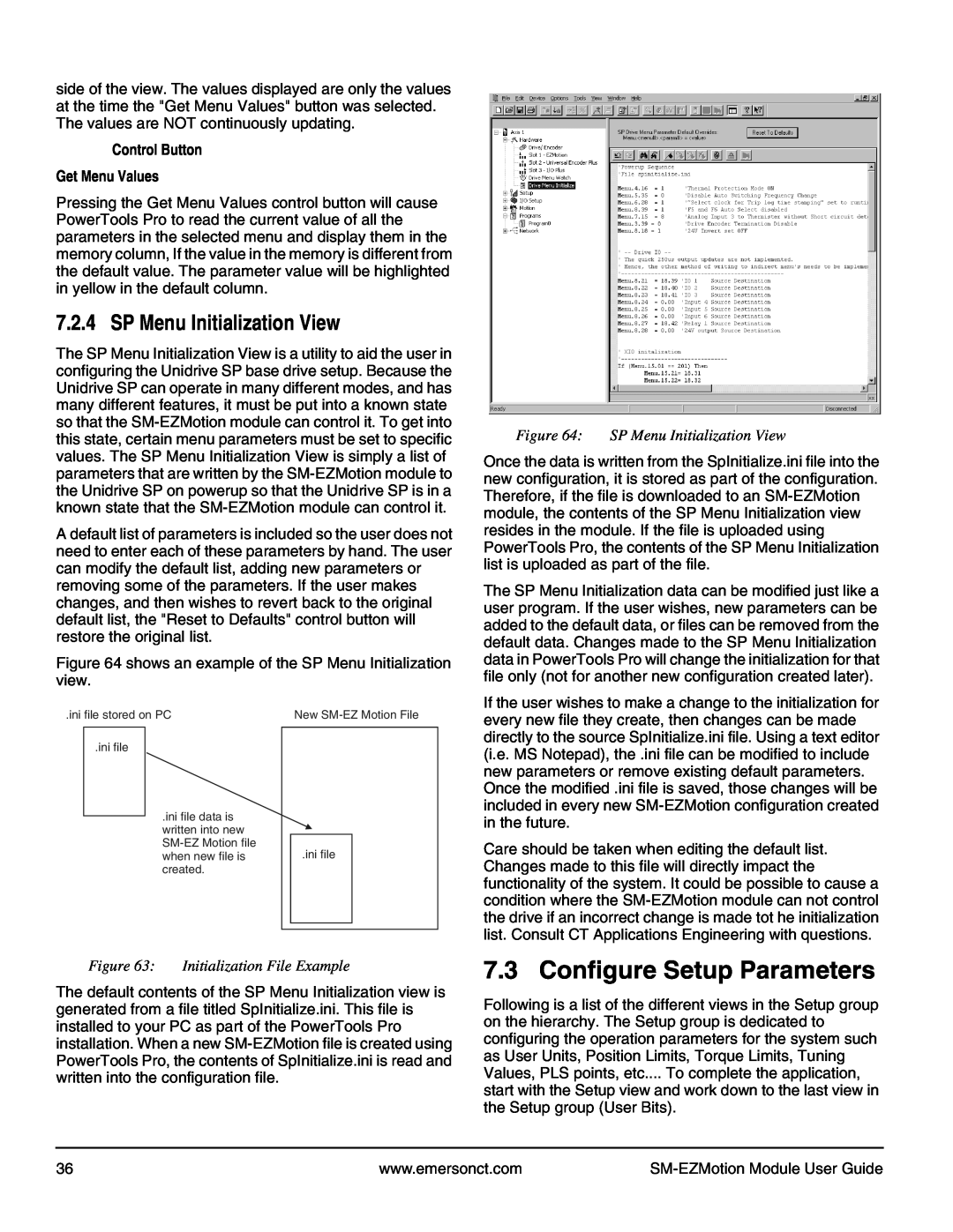 Emerson P/N 400361-00 manual Configure Setup Parameters, SP Menu Initialization View, Initialization File Example 