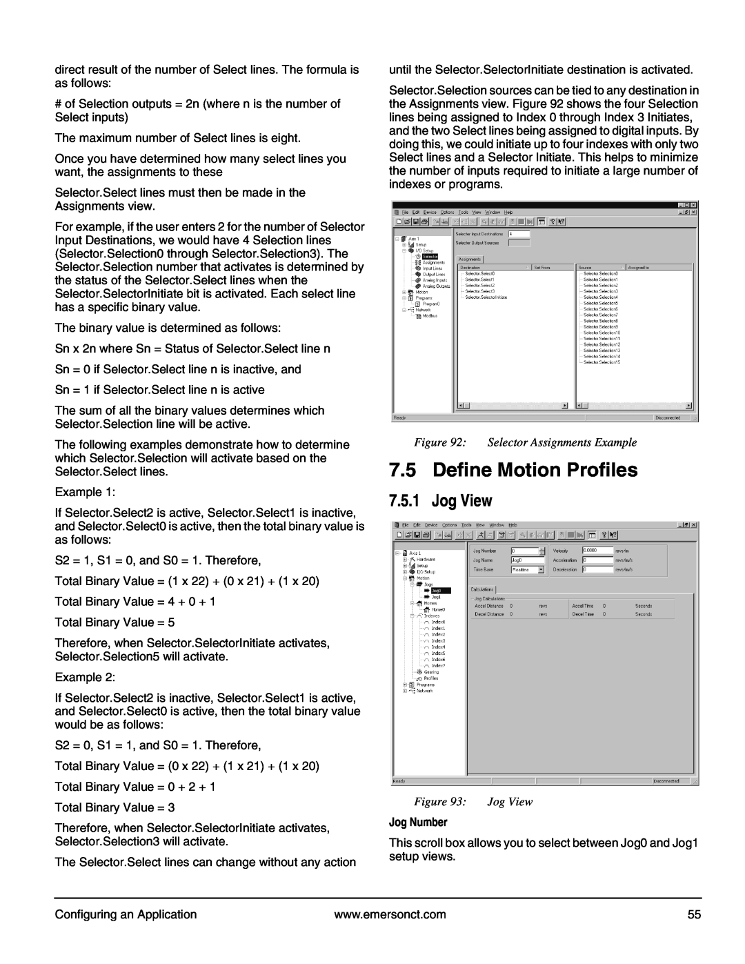 Emerson P/N 400361-00 manual Define Motion Profiles, Jog View, Selector Assignments Example 
