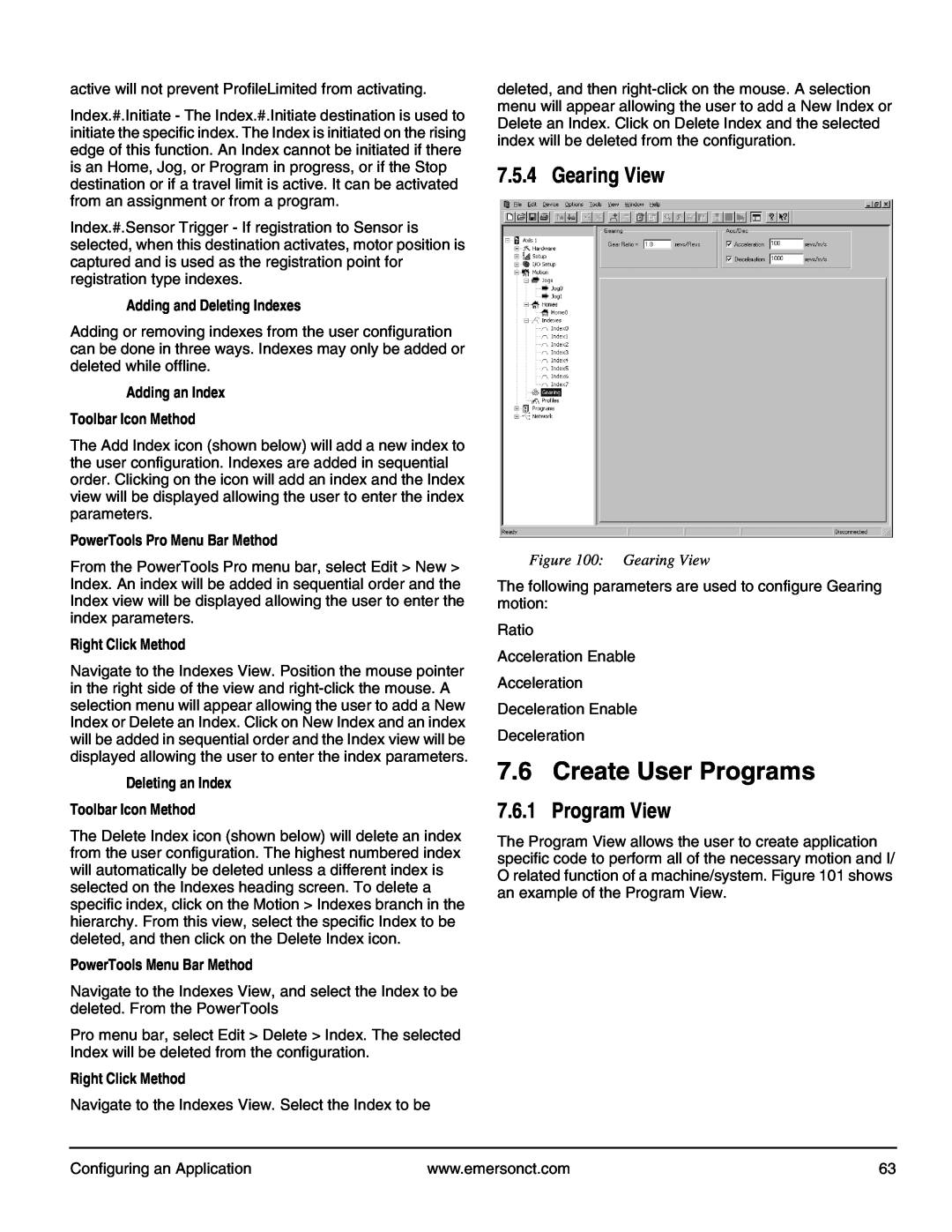 Emerson P/N 400361-00 manual Create User Programs, Gearing View, Program View 