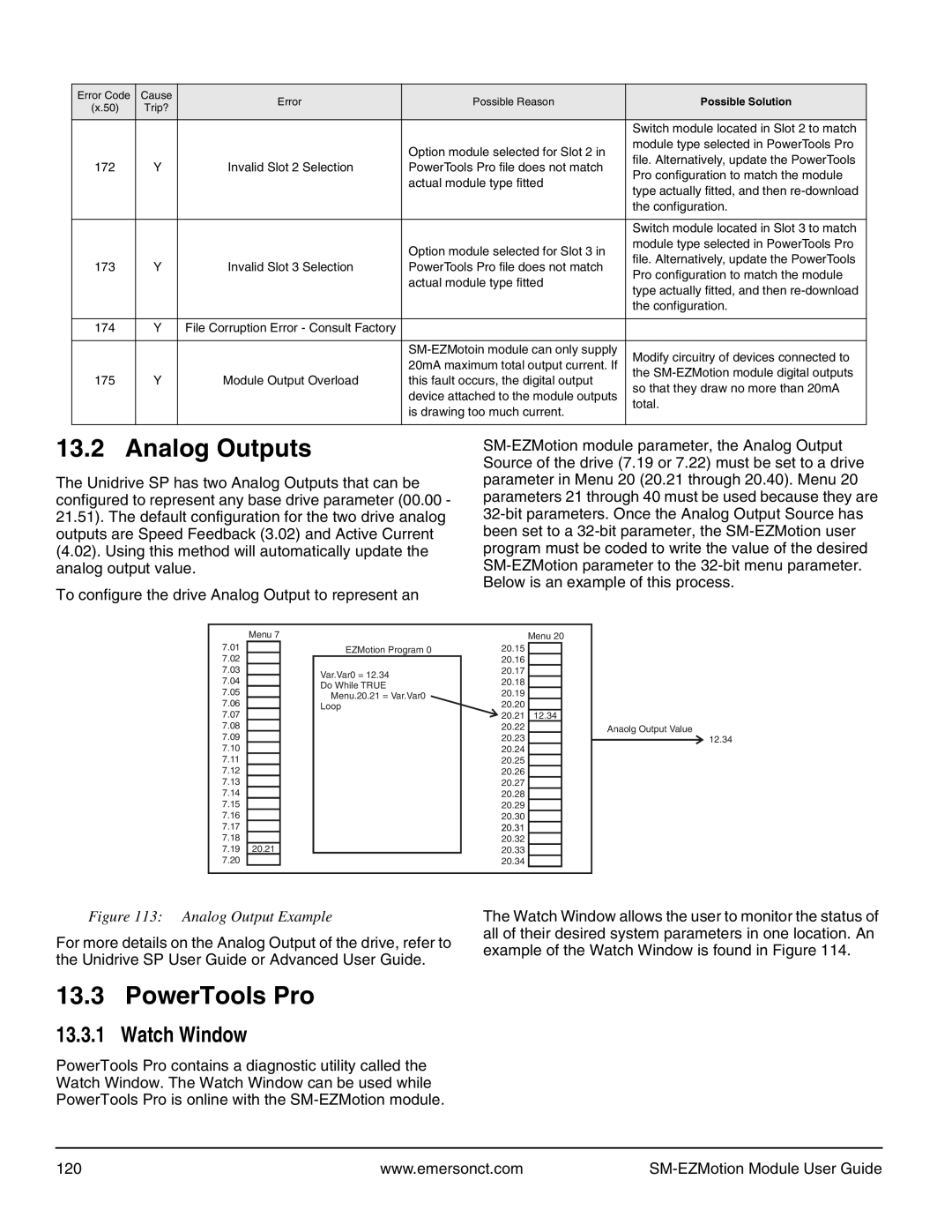 Emerson P/N 400361-00 manual Analog Outputs, PowerTools Pro, Watch Window 