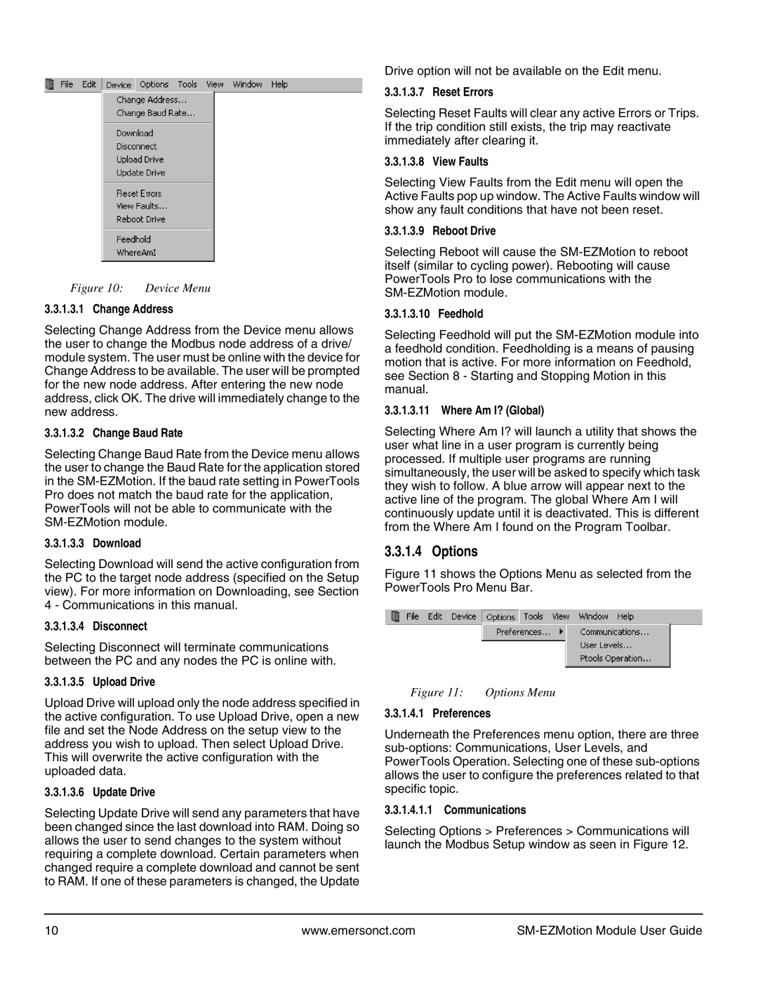 Emerson P/N 400361-00 manual Options 