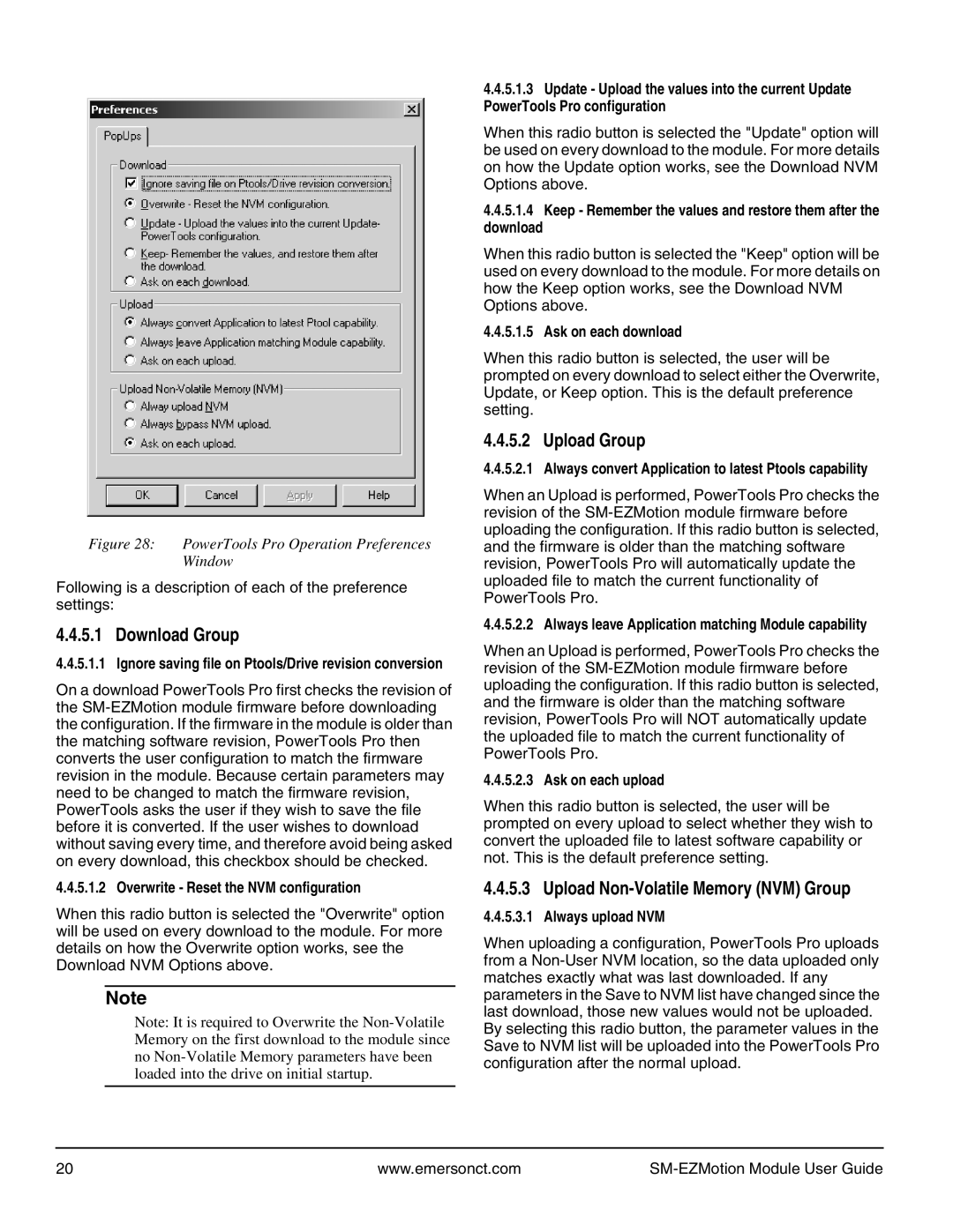 Emerson P/N 400361-00 manual Download Group, Upload Group, Upload Non-Volatile Memory NVM Group 