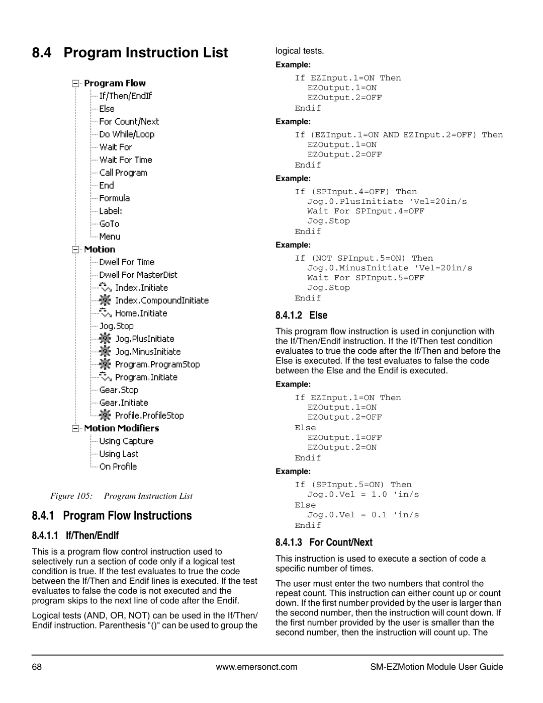 Emerson P/N 400361-00 manual Program Instruction List, Program Flow Instructions, 1.1 If/Then/EndIf, Else, For Count/Next 