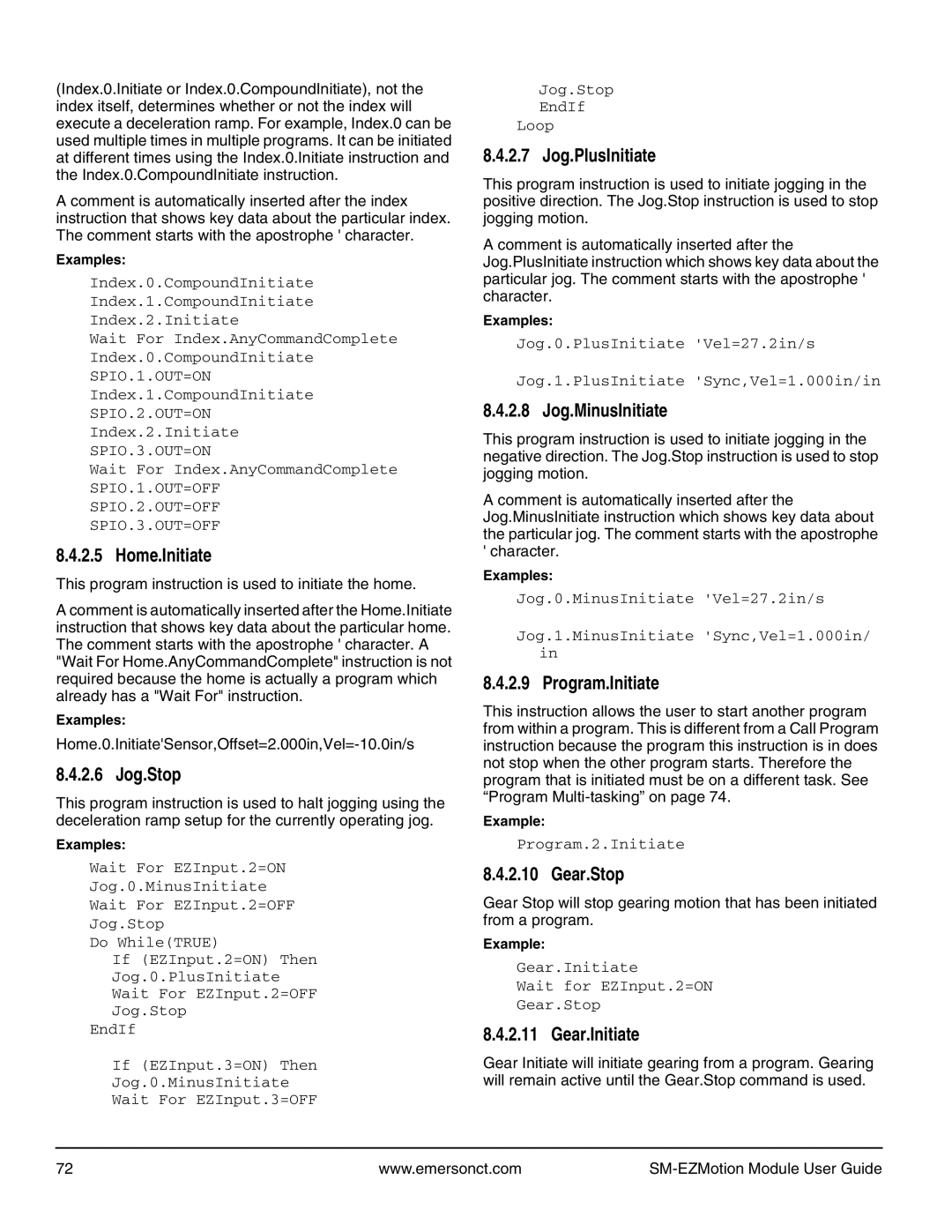 Emerson P/N 400361-00 manual Home.Initiate, 2.6 Jog.Stop, 2.7 Jog.PlusInitiate, 2.8 Jog.MinusInitiate, Program.Initiate 