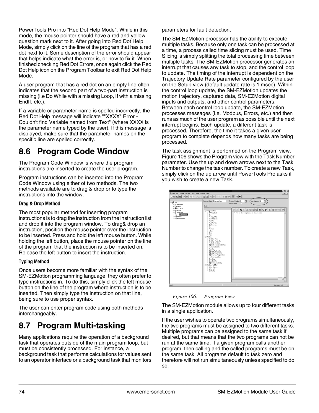 Emerson P/N 400361-00 manual Program Code Window, Program Multi-tasking, Drag & Drop Method, Typing Method 