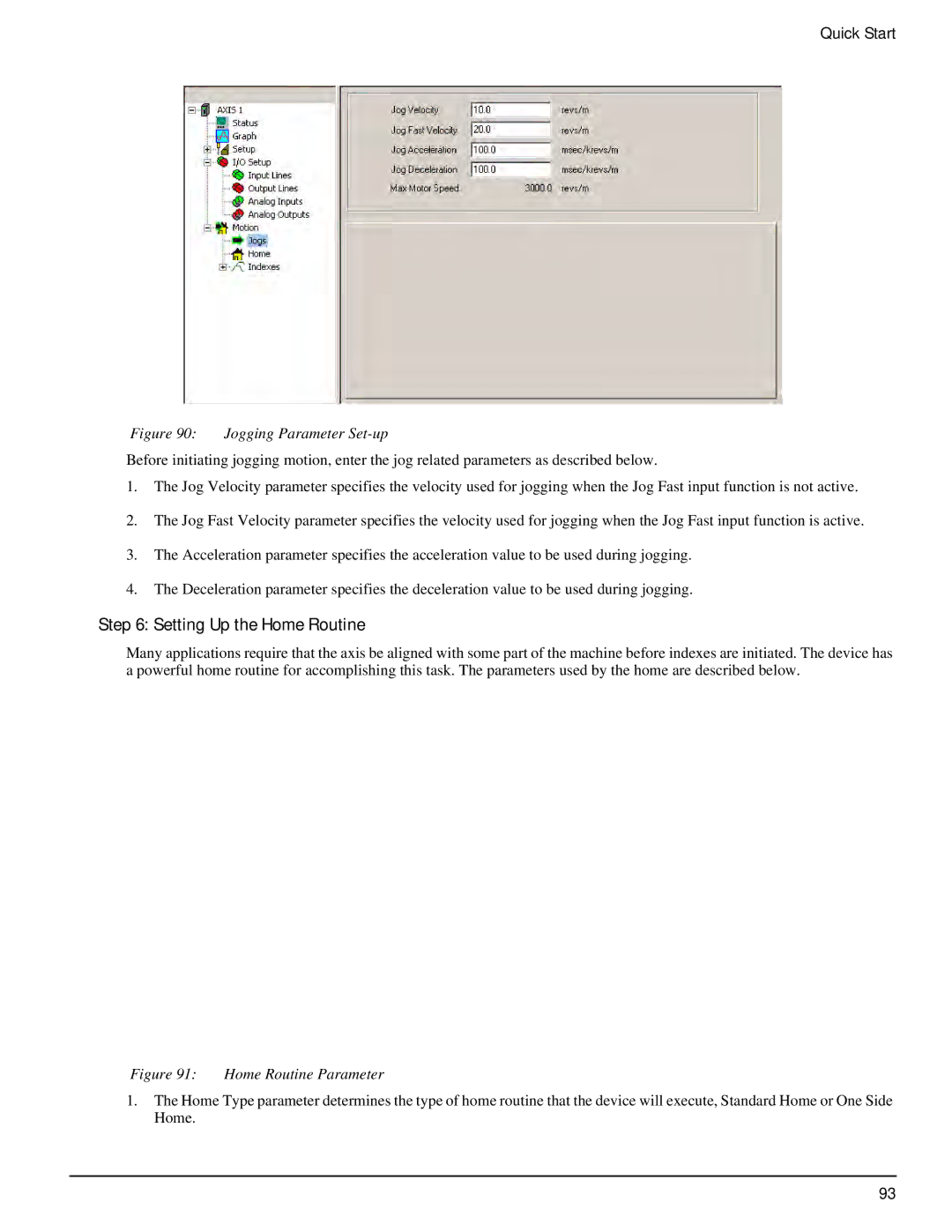 Emerson P/N 400518-02 manual Setting Up the Home Routine, Jogging Parameter Set-up 