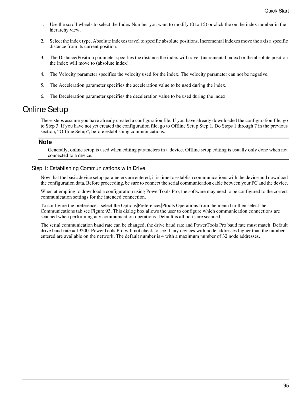 Emerson P/N 400518-02 manual Online Setup, Establishing Communications with Drive 