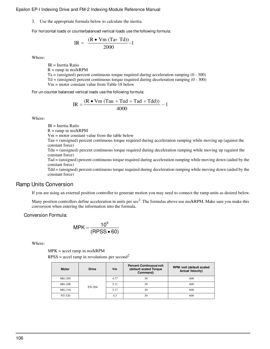 Emerson P/N 400518-02 manual Ramp Units Conversion, Conversion Formula 