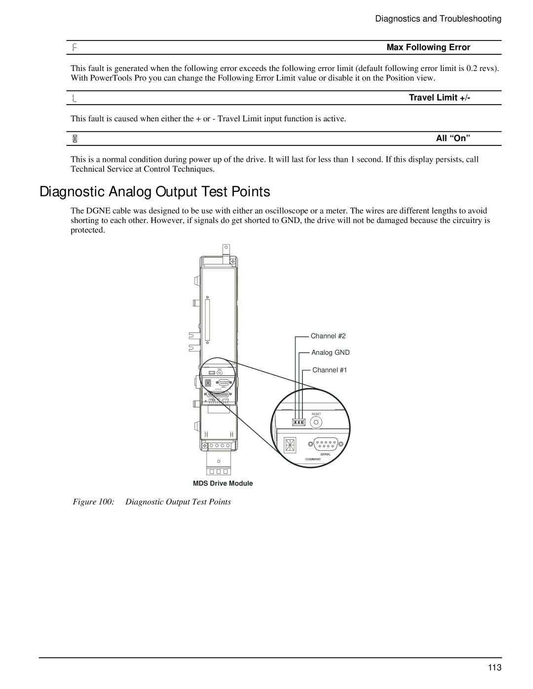 Emerson P/N 400518-02 manual Diagnostic Analog Output Test Points, Max Following Error, All On 