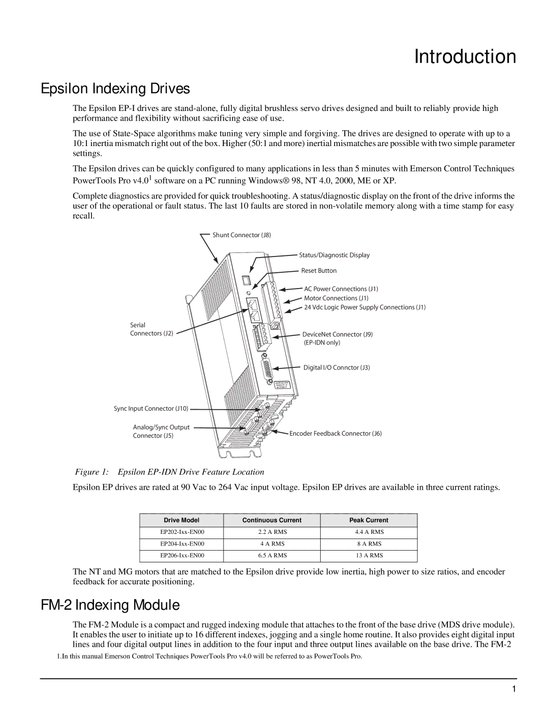 Emerson P/N 400518-02 manual Introduction, Epsilon Indexing Drives, FM-2 Indexing Module 