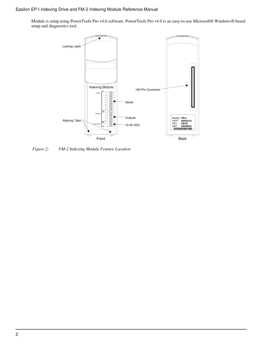 Emerson P/N 400518-02 manual FM-2 Indexing Module Feature Location 