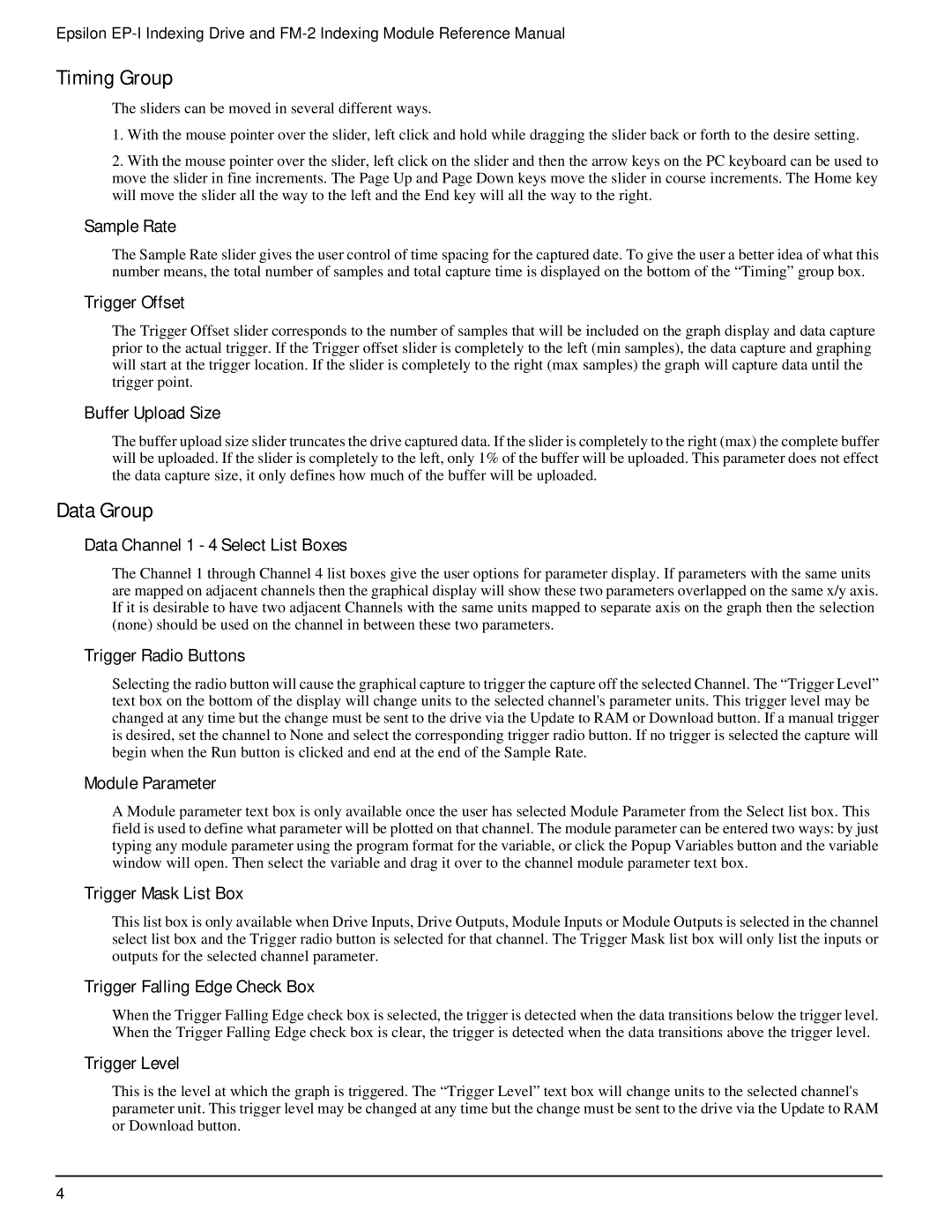 Emerson P/N 400518-02 manual Timing Group, Data Group 