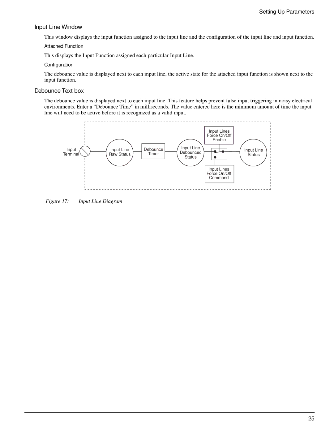 Emerson P/N 400518-02 manual Input Line Window, Debounce Text box, Attached Function 