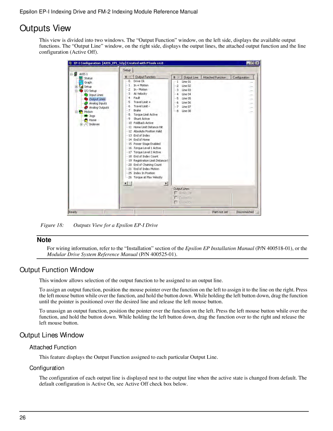 Emerson P/N 400518-02 manual Outputs View, Output Function Window, Output Lines Window, Attached Function, Configuration 